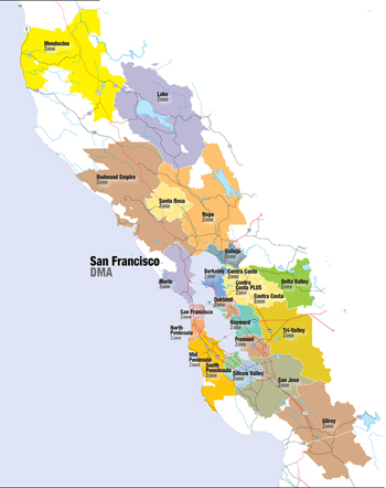 Comcast zones in the San Francisco Bay Area
